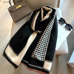 Scarves Luxury brand scarves for autumn and winter hunting dogs H-letter colored block cotton womens outdoor warmth large shawl womens luxury Q240228