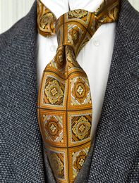 Whole F17 Yellow Black Orange Checked Floral Mens Neckties Ties 100 Silk Jacquard Woven Exquisite Suit Gift For Men Handmade5002485