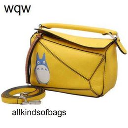 Puzzles Hobo Bag Loewwes Genuine Leather 7a Handbag Bag Mini Studio Ghibli Collaboration Totoro Yellow Lad