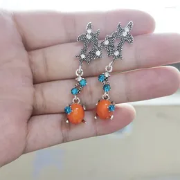 Dangle Earrings White Crystal Rhinestone Starfish For Women Fashion Korea Coral Color Oval Orange Stone Ear Studs Jewelry Gifts