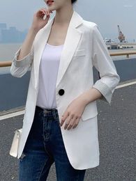 Women's Suits Korean Fashion Elegant Office Blazer Coat For Women Long Sleeve Vintage Jacket Slim Single Buckle 2024 Spring Summer Coats
