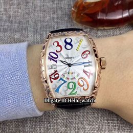 New CRAZY HOURS Colour DREAMS 8880 CH White Dial Automatic Mens Watch Rose Gold Cracked Case Leather Strap High Quality Wristwatche328E