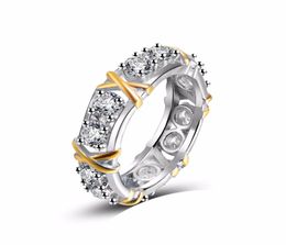 Two-color Classic White Crystal Pave Woman Silver Colour Rings Fashion Wedding Jewellery X Shape Ring for Women Best Gift4317735