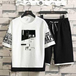 Men's Tracksuits Mens Tracksuits Summer Men Casual Sets Harajuku Shorts Tracksuit T-shirtShorts Hip Hop Streetwear Sweat Suits Fashion Printing 221128 Q240228