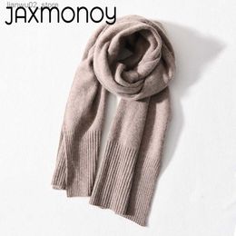 Scarves Jaxmonoy Womens Scarf High Quality Knitted Cashmere Silencer Womens Winter Scarf Thick Warm Wool Shawl Solid Colour Womens New Style Q240228