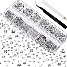 2000pcs Flat AB Crystal s Gems Nail Art Decorations with Tweezer and dotting pens Manicure Tools For Crafts Face 240219