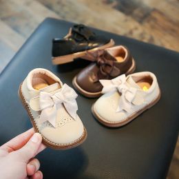 Sneakers Baby Girls Cowhide Shoes 2022 Autumn Comfortable Infant Toddler Shoes Children Soft Bottom Nonslip Kids Bowknot Princess Shoes