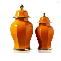 Bottles Jingdezhen Ceramic Temple Jar European Style Diamond Shaped With Cover Storage Pot Porcelain Ginger Orange