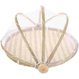 Dinnerware Sets Drying Basket With Foldable Gauze Cover Bamboo Fruit