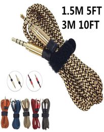 35mm Male Stereo Unbroken Metal Fabric Braiede Audio Cable 15M 3M Auxiliary AUX Extension for iphone 6s Samsung MP3 Speaker Tabl3984676