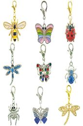 JINGLANG Fashion Charms With Lobster Clasp Dangle Mix Colour Rhinestone Dragonfly Butterfly Spider Insect Series DIY Pendants Jewel4723899