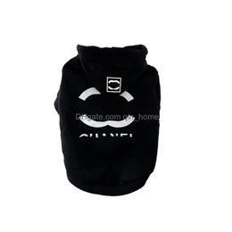 Dog Apparel Designer Pet Hoodie Leather Logo Cat Winter Warm Clothing Black Red Dstring Schnauzer Teddy Fadou Drop Delivery Home Gar Dheu1