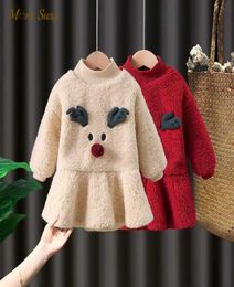 Girl039s Dresses Born Girl Christmas Elk Dress Warm Fleece Infant Toddler Baby Thick Outfit Winter 3D Catoon Year Party 07YGir4318635