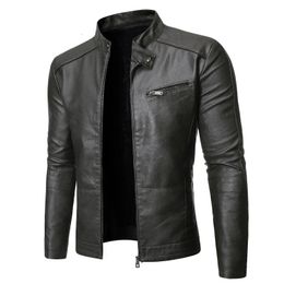 Casual Leather Jacket Men Spring Autumn Coat Motorcycle Biker Slim Fit Outwear Male Black Blue Clothing Plus Size S-3XL 240228