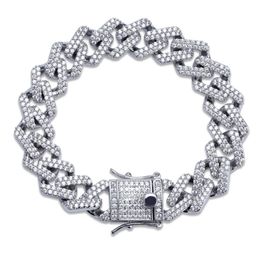 14mm 7 8 9 10inches Cuban Link Chain Bracelet Micro Pave Cubic Zircon Iced Out HipHop Jewellery For Male287G