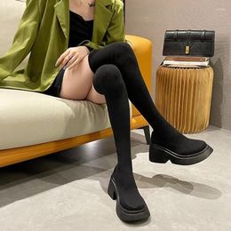 Über Knie hoch die Stiefel Oberschenkel Frau Winter 2024 Chunky Plattform Keile in Frauen lange Schuhe für Frauen schwarz elastisch K 30
