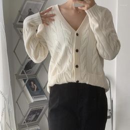 Women's Knits 2024 Autumn And Winter V-neck Single-breasted Solid Color Twisted Thick Needle Loose Cashmere Knitted Cardigan