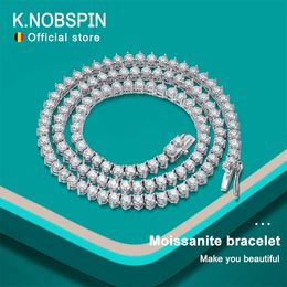 KNOBSPIN 3 Claw D VVS1 Tennis Necklace 925 Sterling Silver Plated 18k White Gold with GRA Fine Necklace for Women Man 240226