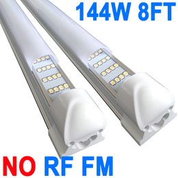 LED Shop Light 8FT 144W 144000LM 6500K Garage Lights with Reflectors, 4-Rows Linkable LED Shops Lights, Milky Cover Ceiling Light T8 Integrated Fixture Barn crestech