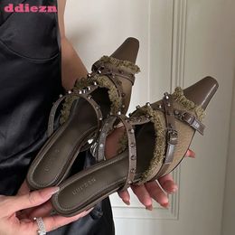For Female 735 Shoes Thin High Heels Pointed Toe Elegant Ladies Sandals Slingbacks Slides Fashion Footwear Black Women Pumps 240223 672