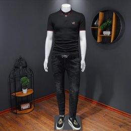 Summer men's classic Polo shirt designer T shirt fashion embroidery pattern stripe sleeve tee men cotton lapel sweatshirt casual pullover top oversize T-shir