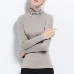 Women's T Shirts Base Pullover For Autumn And Winter Warmth Long Sleeved High Necked Sweater Top Soft Elastic Slim Fit