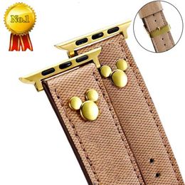 Designer Designer Gold Link Chain Rivet Apple Watch Bands 42mm 38mm 40mm 44mm 49mm for iWatch 2 3 4 5 6 SE Bands Leather Smart Straps Bracelet Fashion Cartoon Characters