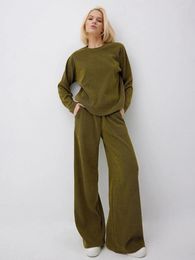 Women's Sleepwear Marthaqiqi Casual Pajamas Suit Long Sleeve Nightwear O-Neck Loose Wide Leg Pants Winter Ladies Pyjamas Set