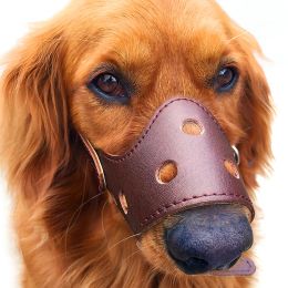 Muzzles Adjustable Breathable Mask PU Leather Pet Dog Muzzle Anti Bark Bite Chew Safety for Small Large Dogs Mouth Soft Training E11443