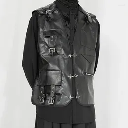 Men's Tank Tops Original PU Motorcycle Vest Short Jacket Niche Trend Designer Pi Shuai Versatile Early Autumn Loose