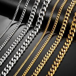 Necklaces for Men Women Silver Black Gold Stainless Steel Curb Cuban Chains Mens Necklace Whole Jewelry 3 5 7 9 11mm LKNM081303E