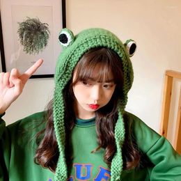 Berets Women's Crochet Big Eye Frog Hat Spring Autumn Green Beanie Knit Streetwear Costume Accessory Gift Party Hip Hop Bonnet