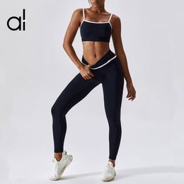 Hot AL Women Underwears Yoga Bra Strap Sports Bra Elastic Waist Training Yoga Pants Women Activewear Set