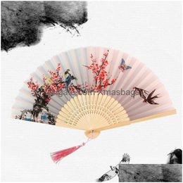Chinese Style Products Vintage Silk Folding Fan Japanese Pattern Art Craft Gift Home Decoration Ornaments Dance Hand Drop Delivery G Dhrro