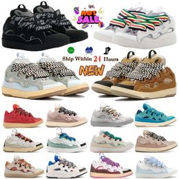 Scarpe Firmate Lanvinss Arancione Rosso Blu Arancione Rosa Chiaro Azzurro Nero Bianco Grigio Pelle di Vitello Piattaforma in Gomma Scarpe Casual da Donna Scarpe da Basket Sportive da Uomo