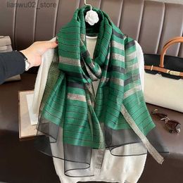 Scarves Luxury New Long Silk Scarf for Women Beach Hijab 2023 Elegant Shawls Female Head Wool Wraps Plaid Echarpe Bufanda Bandana Q240228