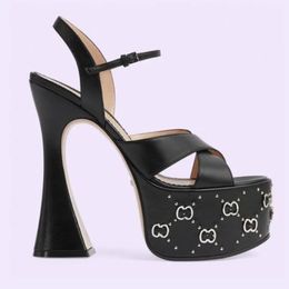 Plataforma de água de metal embeleza sandálias com tira no tornozelo de salto alto stiletto sapatos femininos festa sapatos de noite sapatos de bezerro abertos espelho de luxo designer fábrica 16cm