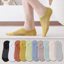 Women Socks 5 Pairs Summer Female Invisible Boat Mesh Girls Silicone Non-slip Ankle Low Cut Show Breathable Thin Sock