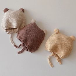 Hats Baby Girl Boy Winter Knitted Wool Caps With Earflaps Ears Fleece Toddler Kid Newborn Infant Cute Warm Helmet Hat Pompon Bear Hat