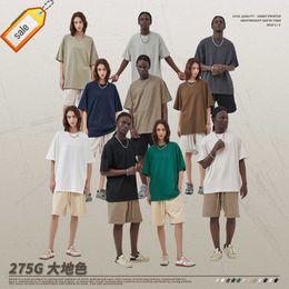 Men's T-shirts Artie Mens Clothing | 275g Earth Tone Colour Loose Short Sleeved Mens Solid T-shirt Fog Cotton Fashion
