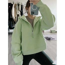 2024 Women's Tracksuits lululemenI Yoga Sweatshirt Scuba Half Zip Hoody Outdoor Leisure Sweater Gym Clothes Women Tops Workout Fiess Loose Thick 888nnnn