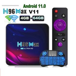 Receivers Smart Android 11 TV Box H96 Max V11 2GB 4GB 32GB 64GB 4K Hd 2.4G 5G Wifi BT4.0 HDR USB 3.0 3D H.265 Receiver Media Player Global