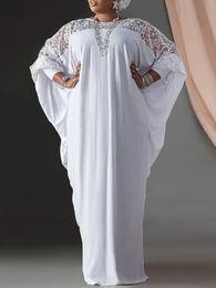 VONDA Plus Size Women Maxi Dress Summer Sundress Long Sleeve White Lace Robe Female Holiday Patchwork Casual Long Vestido 240228