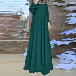 Casual Dresses Abaya Dress Vintage Dot Print Maxi With O Neck Long Sleeve For Women Loose A-line Big Hem Soft Floor Length