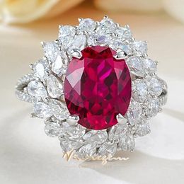 Cluster Rings Vinregem 8 10 MM Oval Ruby High Carbon Diamond Gemstone Elegant 925 Sterling Silver Engagement Ring For Women Fine Jewelry