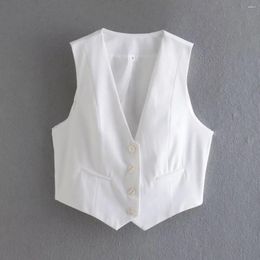 Women's Vests Women Elegant White Waistcoat Sleeveless Crop Jacket Chic Lady Vest Woman 2024 Summer Outwear