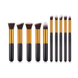 Makeup Brushes 10Pcs Set Black Gold Mini Size 14Cm For Foundation Eyeshadow Powder Make Up Brush Cosmetic Tools T10163 Drop Delivery Dhhrs