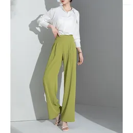 Women's Pants 2024 Women Fashion High Waist Wide Leg Thin Chiffon Casual Plus Size Green Loose Slimming Trousers For Summer S To 4XL