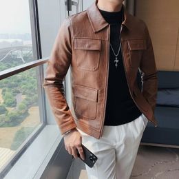 Spring Fashion Mens Cool bomber Jackets Men Jacket Collar Slim Fit Motorcycle Leather Jacket Coat Outwear Streetwear S-4XL 240228