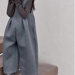 Clothing Sets Girls' Set 2024 Autumn Western Style Long Sleeved Top Grey Loose Strap Pants Fashionable And Versatile